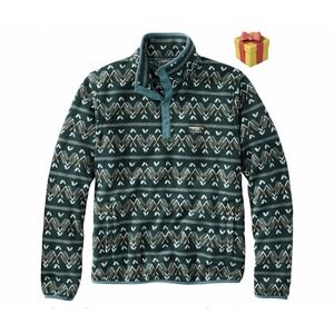 L.L.Bean Men's XL AOP Fleece 1/4 Snap Mountain Geo Pine Green Christmas Cozy